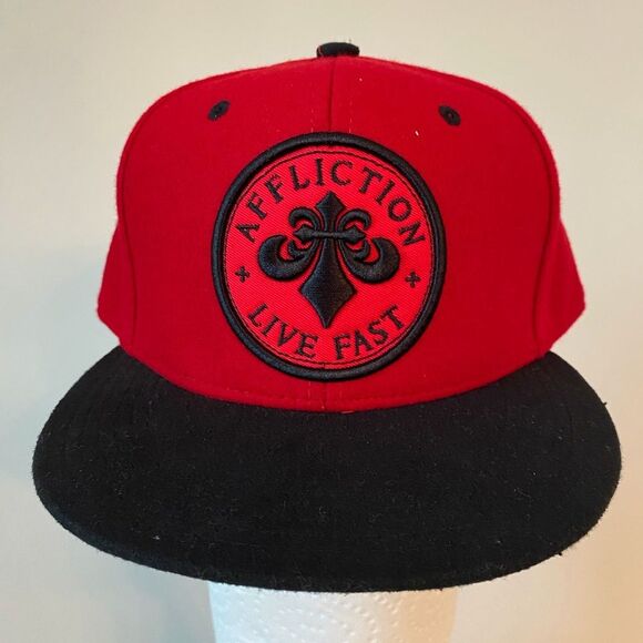 Affliction Cap Hat Unisex  Snapback Color Red Live Fast Patched Front and Back - Picture 3 of 14